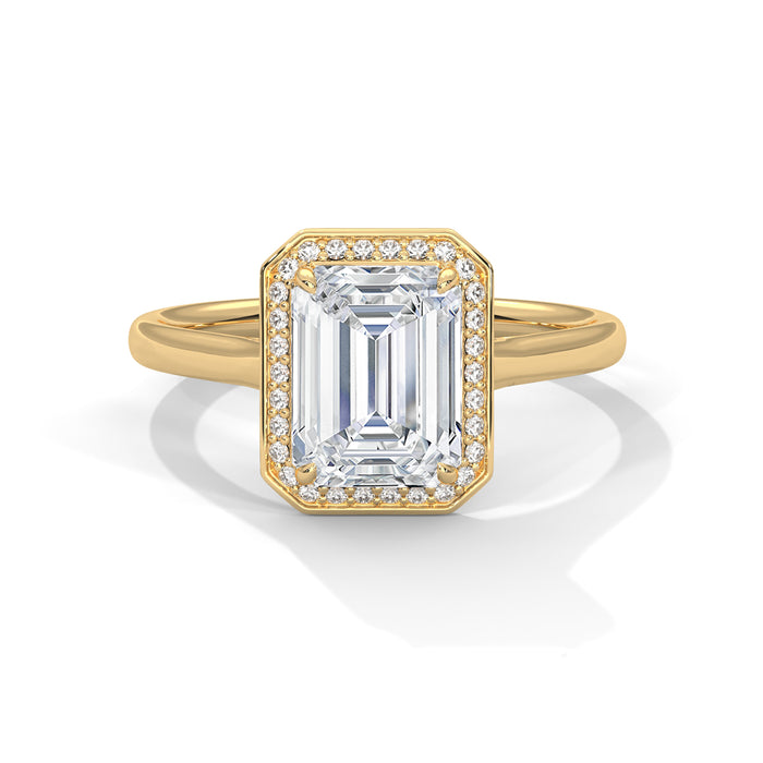 Dazzling 10K White Gold 1.75 CT Emerald Cut Lab Grown Diamond Halo Ring yellow gold video