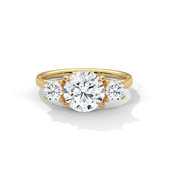 10K White Gold 2.0 Carat Round Lab Grown Diamond Three Stone Ring yellow gold video