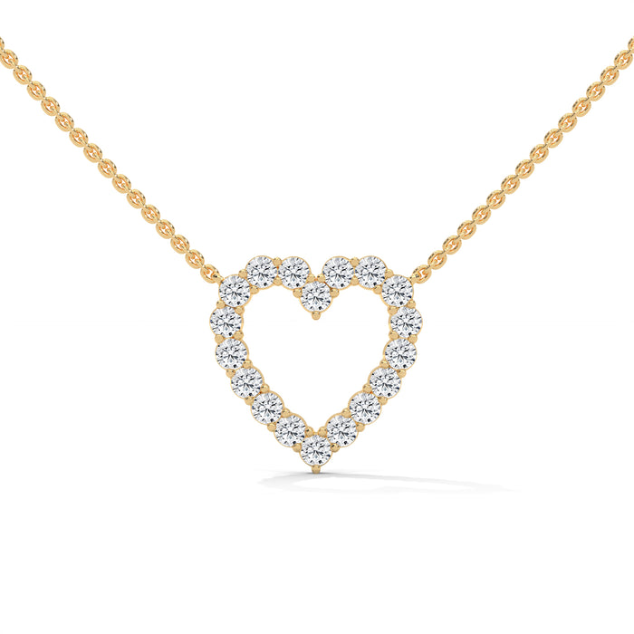 10K White Gold Round Lab Grown Diamond Pave Set Open Heart Pendant Necklace | 0.45 Carat Total Weight yellow gold video