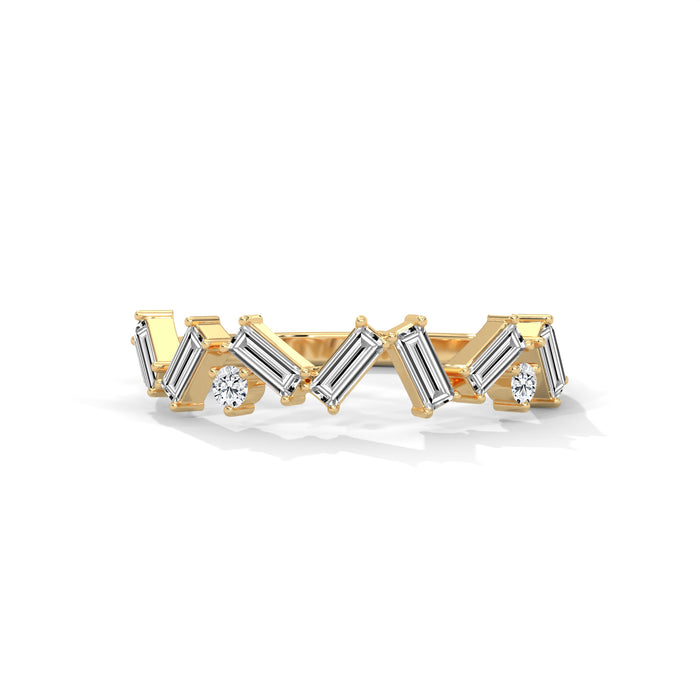 10K White Gold Chevron Baguette Lab Grown Diamond Wedding Band yellow gold video