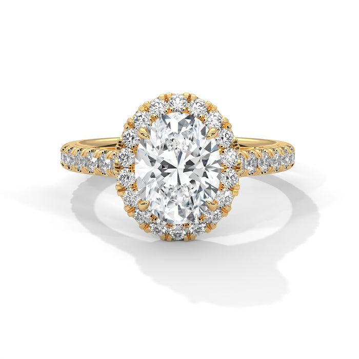 Dazzling 10K White Gold 2.0 CTW Oval Lab Grown Diamond Halo Pave Engagement Ring yellow gold video
