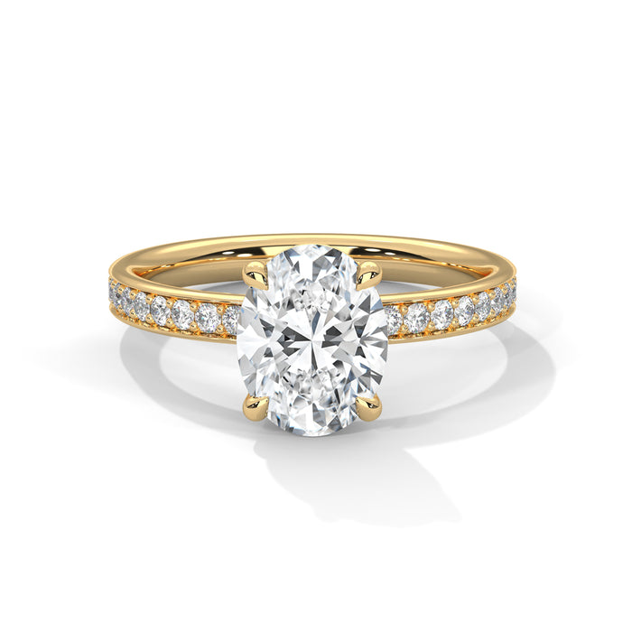 Breathtaking 10K White Gold 2.0 CT Oval Lab Grown Diamond Solitaire Pave Engagement Ring yellow gold video