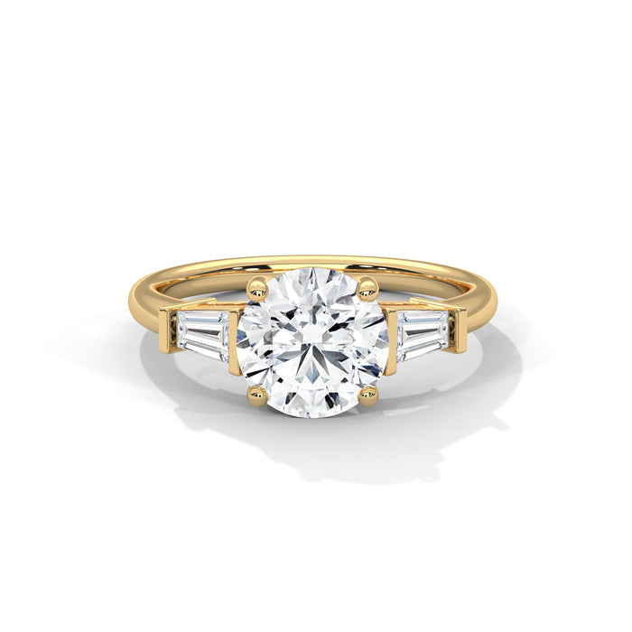 Timeless 10K White Gold 2.57 CTW Round and Baguette Lab Grown Diamond Three Stone Engagement Ring yellow gold video