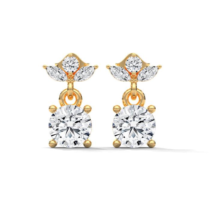 Round and Marquise Cut Multi-Stone Drop Diamond Earrings yellow gold video