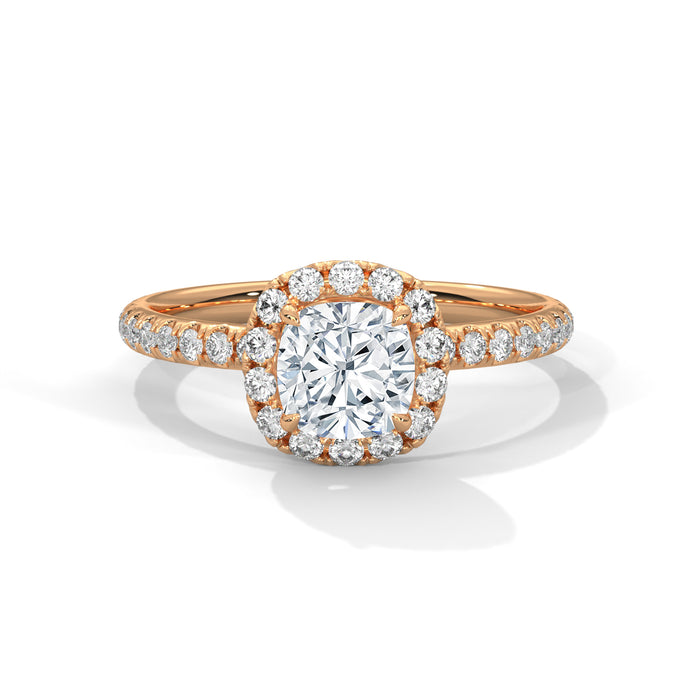 14K White Gold 1.0 CT Cushion Lab Grown Diamond Halo Pave Engagement Ring rose gold video