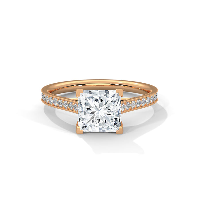 14K White Gold 2.0 CT Princess Lab Grown Diamond Solitaire Pave Engagement Ring rose gold video