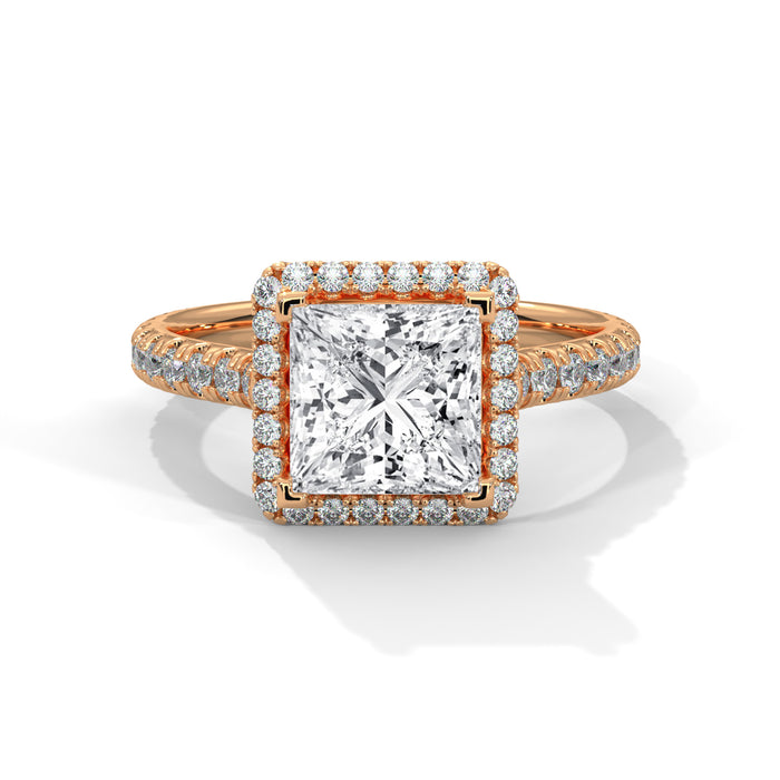 14K White Gold 2.0 CT Princess Lab Grown Diamond Halo Pave Engagement Ring rose gold video