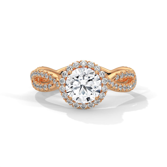14K White Gold 1.0 CT Round Lab Grown Diamond Halo Twisted Pave Engagement Ring rose gold video