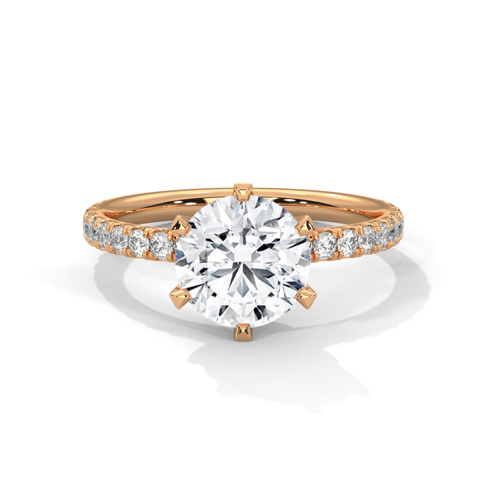 14K White Gold 2.0  CT Round Lab Grown Diamond 6-Prong Solitaire Pave Engagement Ring rose gold video