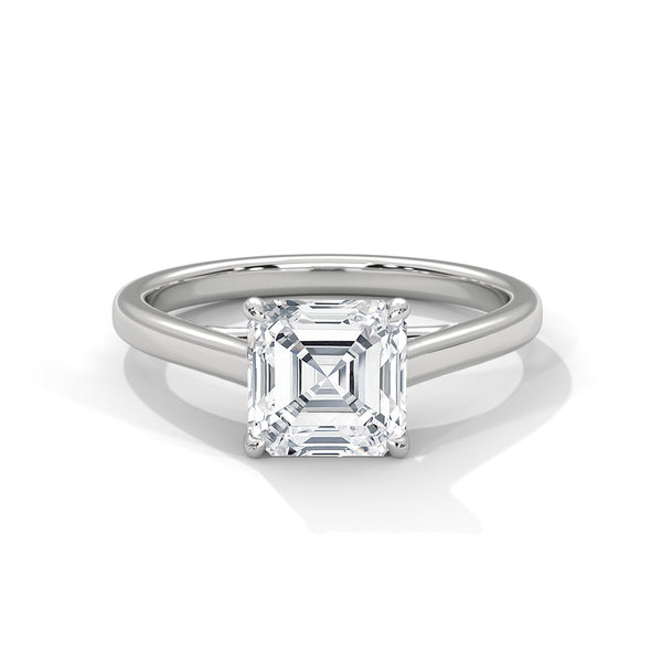 14K White Gold 2.0 CT Asscher Lab Grown Diamond Solitaire Engagement Ring