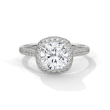 14K White Gold 2.0 CT Cushion Lab Grown Diamond Halo Pave Engagement Ring