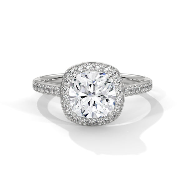 14K White Gold 2.0 CT Cushion Lab Grown Diamond Halo Pave Engagement Ring