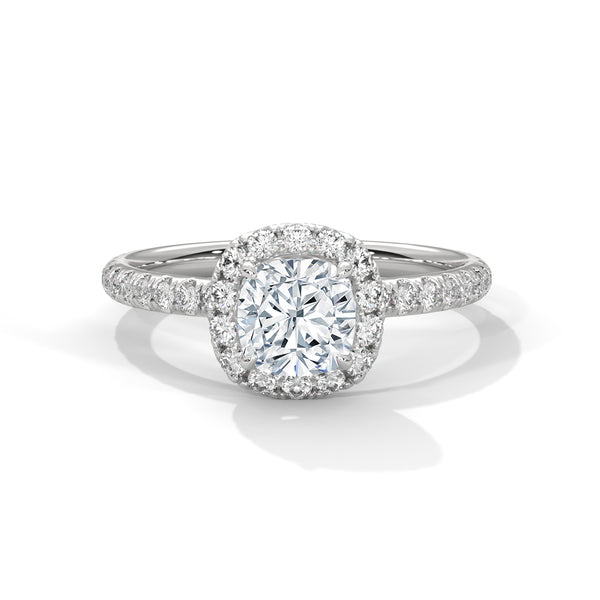 14K White Gold 1.0 CT Cushion Lab Grown Diamond Halo Pave Engagement Ring