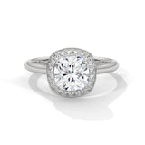 14K White Gold 2.0 CT Cushion Lab Grown Diamond Halo Engagement Ring