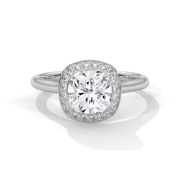 14K White Gold 2.0 CT Cushion Lab Grown Diamond Halo Engagement Ring