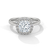 14K White Gold 2.0 CT Cushion Lab Grown Diamond Halo Engagement Ring