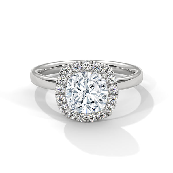 14K White Gold 2.0 CT Cushion Lab Grown Diamond Halo Engagement Ring