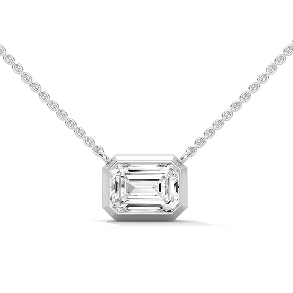 14K White Gold East-West Emerald Cut Lab Grown Diamond Solitaire Pendant | 0.75 Carat Total Weight