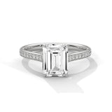 14K White Gold 2.0 CT Emerald Lab Grown Diamond Pave Basket Engagement Ring