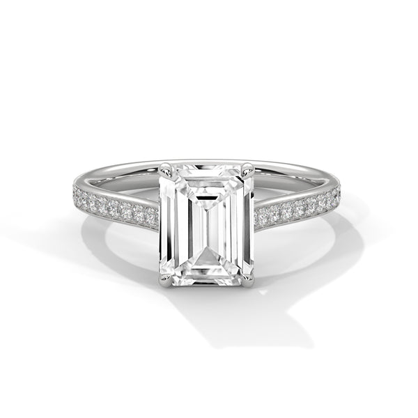 14K White Gold 2.0 CT Emerald Lab Grown Diamond Pave Basket Engagement Ring