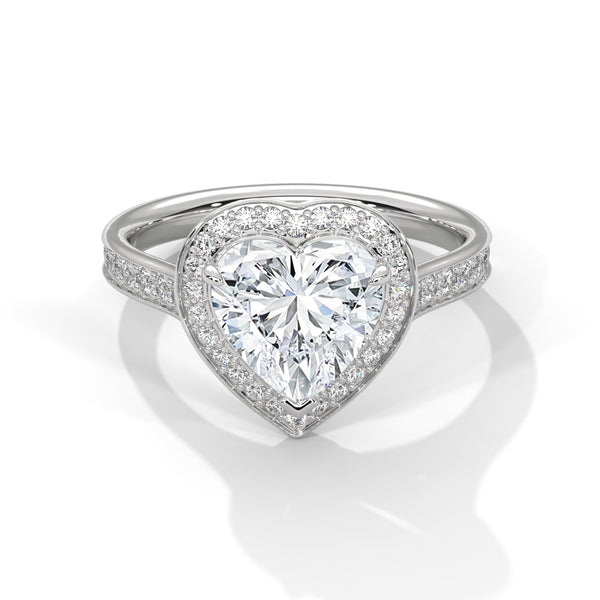 14K White Gold 2.0 CT Heart Lab Grown Diamond Halo Pave Engagement Ring