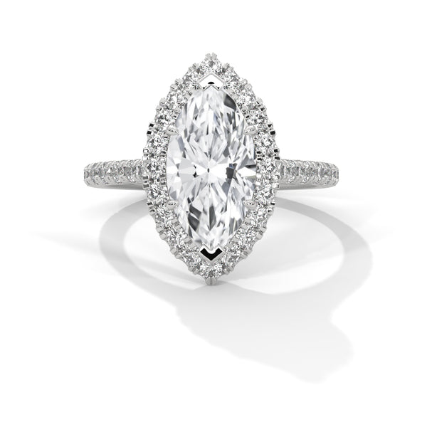 14K White Gold 2.0 CT Marquise Lab Grown Diamond Halo Pave Engagement Ring