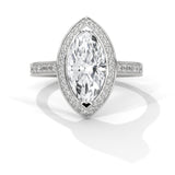14K White Gold 2.0 CT Marquise Lab Grown Diamond Halo Pave Engagement Ring