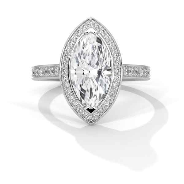 14K White Gold 2.0 CT Marquise Lab Grown Diamond Halo Pave Engagement Ring
