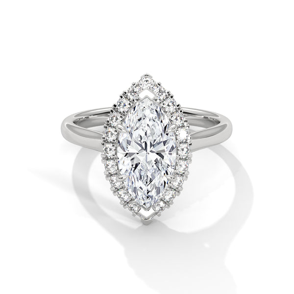 14K White Gold 2.0 CT Marquise Lab Grown Diamond Halo Engagement Ring