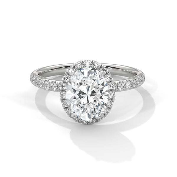 14K White Gold 2.0 CT Oval Lab Grown Diamond Halo Pave Engagement Ring