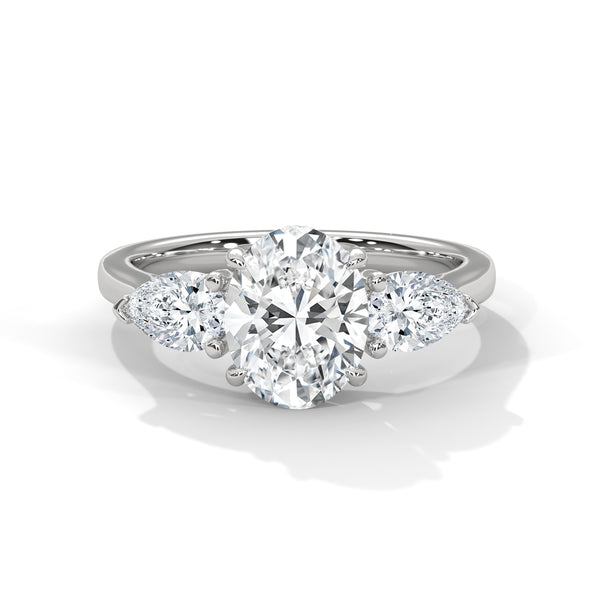 14K White Gold 2.0 CT Oval Lab Grown Diamond Three-Stone Engagement Ring