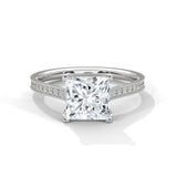 14K White Gold 2.0 CT Princess Lab Grown Diamond Solitaire Pave Engagement Ring