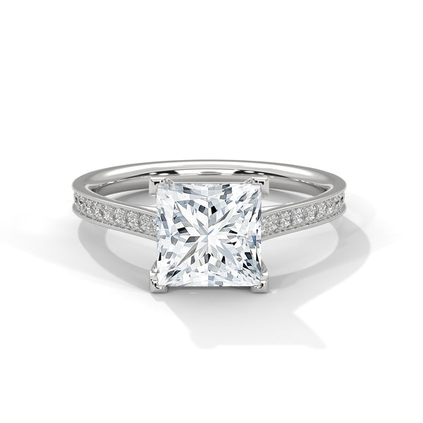 14K White Gold 2.0 CT Princess Lab Grown Diamond Solitaire Pave Engagement Ring