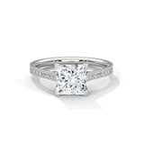 14K White Gold 2.0 CT Princess Lab Grown Diamond Solitaire Pave Engagement Ring