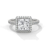 14K White Gold 2.0 CT Princess Lab Grown Diamond Halo Pave Engagement Ring