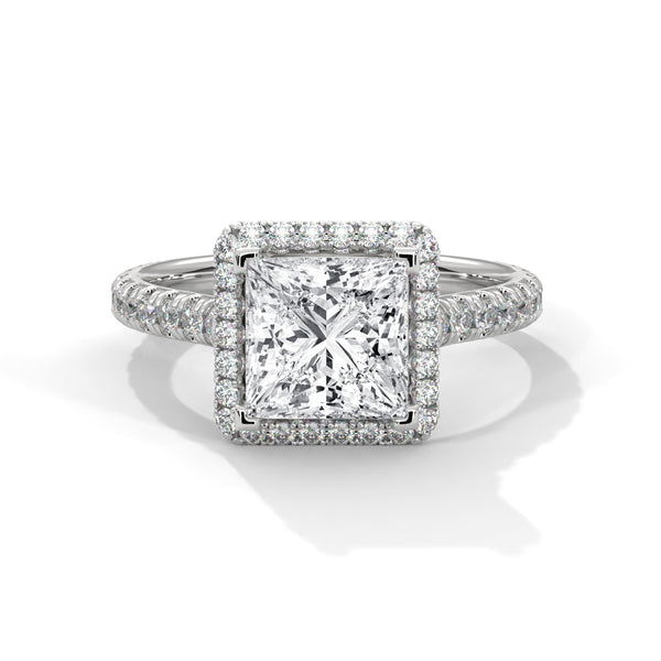 14K White Gold 2.0 CT Princess Lab Grown Diamond Halo Pave Engagement Ring