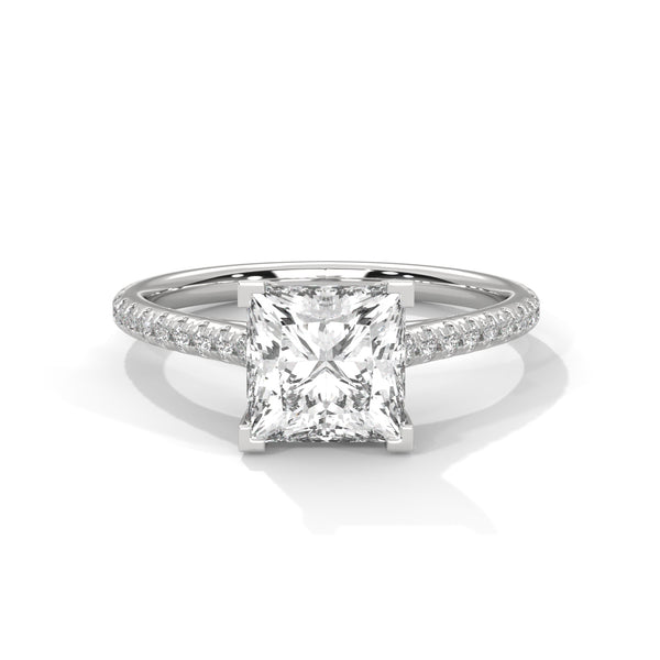 14K White Gold 2.0 CT Princess Lab Grown Diamond Pave Engagement Ring