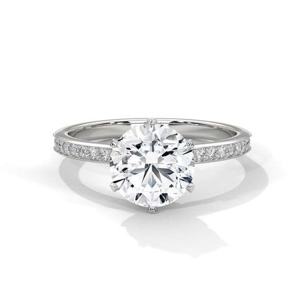 14K White Gold 2.0 CT Round Lab Grown Diamond 6-Prong Pave Engagement Ring