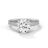 14K White Gold 2.0 CT Round Lab Grown Diamond Solitaire Pave Engagement Ring