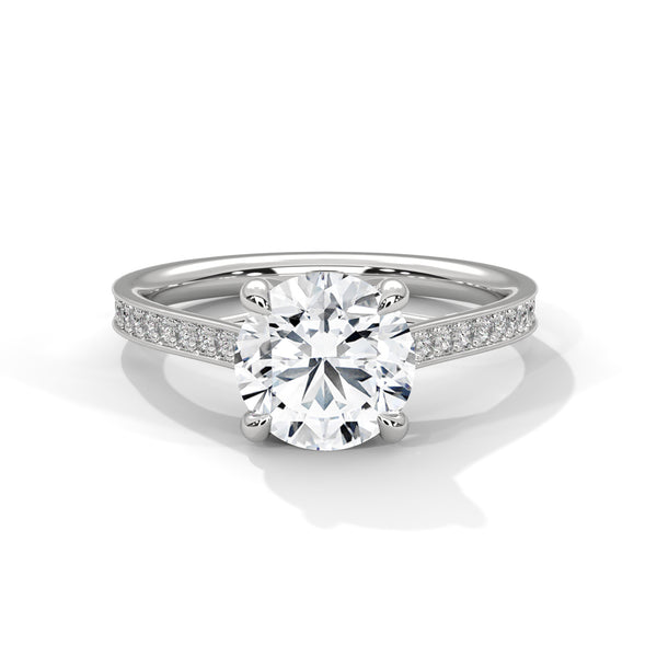 14K White Gold 2.0 CT Round Lab Grown Diamond Solitaire Pave Engagement Ring