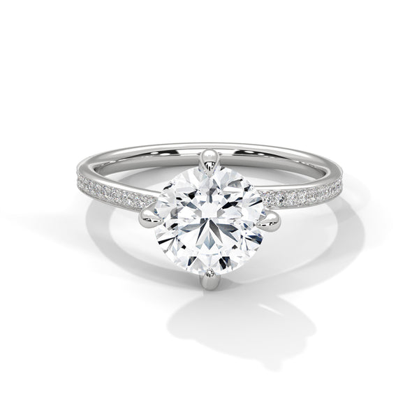 14K White Gold 2.0 CT Round Lab Grown Diamond Solitaire Pave Engagement Ring