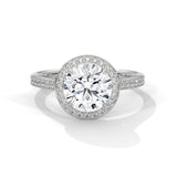 14K White Gold 2.0 CT Round Lab Grown Diamond Halo Pave Engagement Ring