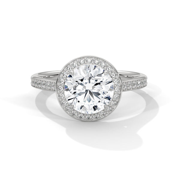14K White Gold 2.0 CT Round Lab Grown Diamond Halo Pave Engagement Ring