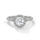 14K White Gold 1.0 CT Round Lab Grown Diamond Halo Pave Engagement Ring