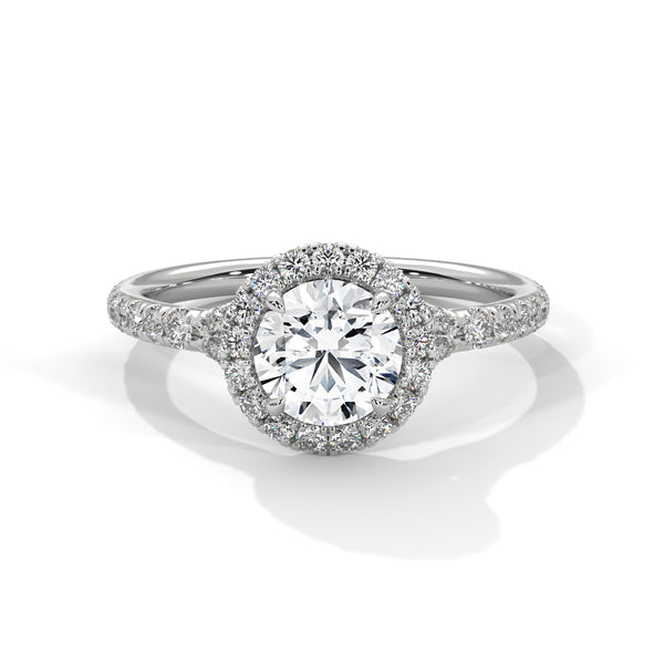 14K White Gold 1.0 CT Round Lab Grown Diamond Halo Pave Engagement Ring