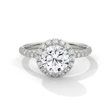 14K White Gold 1.3 CT Round Lab Grown Diamond Halo Pave Engagement Ring