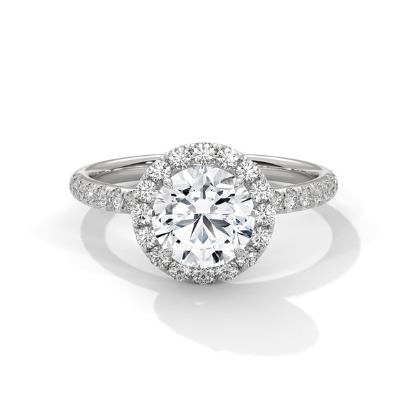14K White Gold 1.3 CT Round Lab Grown Diamond Halo Pave Engagement Ring