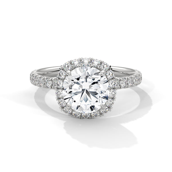 14K White Gold 2.0 CT Round Lab Grown Diamond Halo Pave Engagement Ring