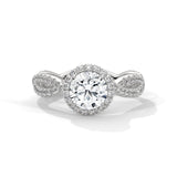 14K White Gold 1.0 CT Round Lab Grown Diamond Halo Twisted Pave Engagement Ring