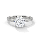 14K White Gold 2.0 CT Round Lab Grown Diamond Solitaire Pave Engagement Ring